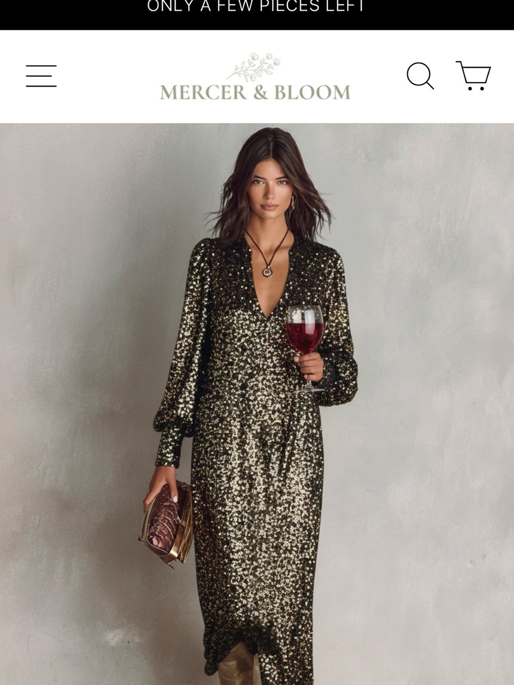 Mercer and Bloom Black Sequin V-Neck Women's Dress